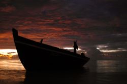 Moored Boat in the sunset. Taken in the Maldives, Villiva... by Grant Kennedy 